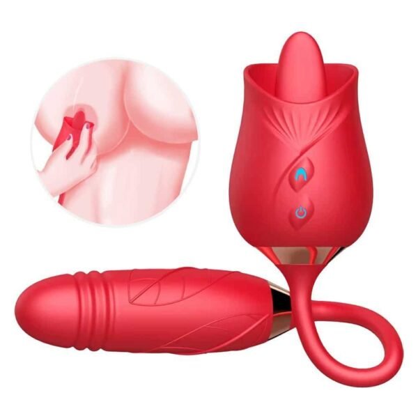 L&B–Vibrador Duplo Vai e Vem e Lingua Formato ROSA